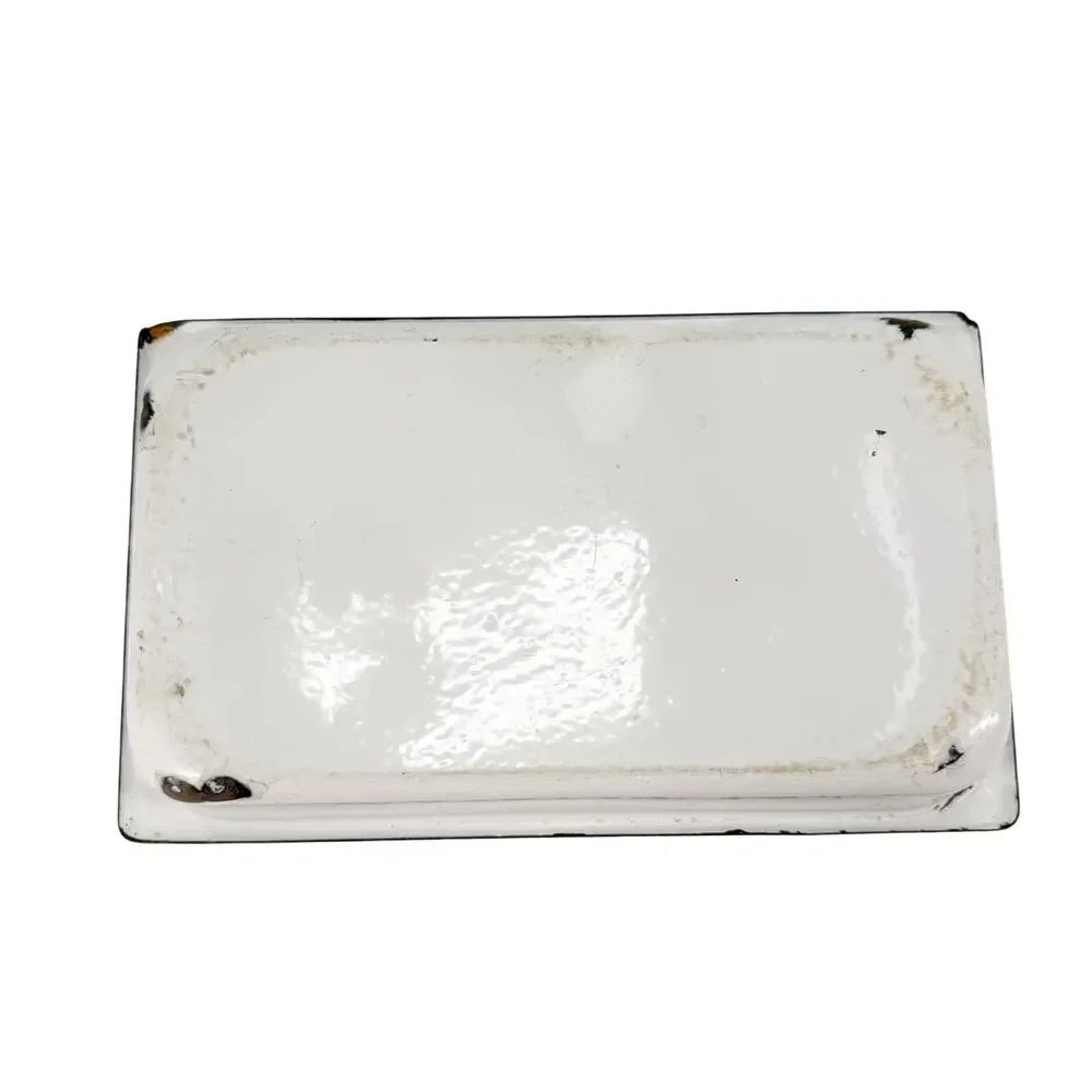 vintage white enamelware Baking Pan large rectangular tray black trim